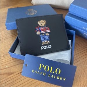 Polo Bear Ralph Lauren Embroidered Leather Wallet Slim Card Case